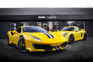 Supercar Showdown outside Luxury car showroom.